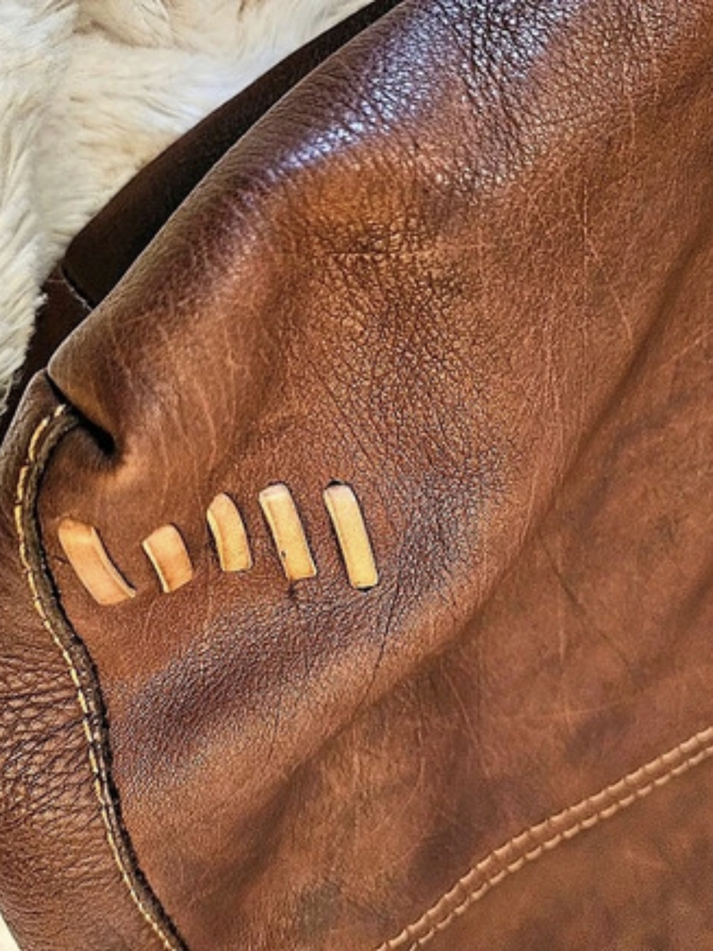 Y2K✨️Lucky Brand☆Brown Leather Slouchy Hobo Bag With Whipstitch - Picture 6 of 13